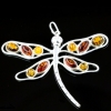 925 silver dragonfly pendant with natural amber 3 colors