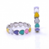 Ring (53) in 925 rhodium plated silver with multicolored enamel hearts