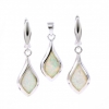 Set Lacrima White Opal, earrings, pendant, 925 rhodium plated silver