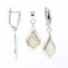 Set Lacrima White Opal, earrings, pendant, 925 rhodium plated silver