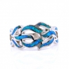 Waves Ring (55) with Blue Opal in 925 Rhodium Plated Silver