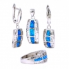 Blue Opal Trio Set, Earrings, Ring, Pendant, 925 Rhodium Plated Silver