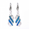 Blue Opal Earrings, 925 Rhodium Plated Silver, 19mm