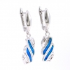 Blue Opal Earrings, 925 Rhodium Plated Silver, 19mm