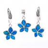 Blue Opal Flower Set, Earrings, Pendant, 925 Rhodium Plated Silver