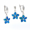 Blue Opal Flower Set, Earrings, Pendant, 925 Rhodium Plated Silver