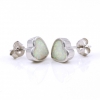 Heart Earrings with White Opal in 925 Rhodium Plated Silver, 9mm