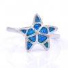 Starfish Ring (57) with Blue Opal in 925 silver rhodium plated