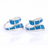 Twins Ring (58) with Blue Opal in 925 silver rhodium plated