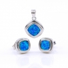 Set Square Blue Opal, cercei, pandantiv, argint 925 rodiat, 9mm