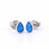 Drop Earrings with Blue Opal, 925 silver rhodium plated, 7mm