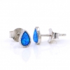 Drop Earrings with Blue Opal, 925 silver rhodium plated, 7mm