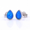 Drop Earrings with Blue Opal, silver 925 rhodium plated, 9mm