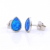 Drop Earrings with Blue Opal, silver 925 rhodium plated, 9mm