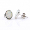 Oval Earrings with White Opal, 925 rhodium plated silver, 9mm