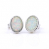 Oval Earrings with White Opal, 925 rhodium plated silver, 9mm