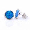 Round Earrings with Blue Opal, 925 rhodium plated silver, 10mm