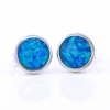 Round Earrings with Blue Opal, 925 rhodium plated silver, 10mm