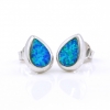 Drop Earrings with Blue Opal, 925 rhodium plated silver, 10mm