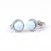 Sphere Earrings with White Opal, 925 rhodium plated silver, 7mm