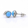 Round Earrings with Azure Opal, 925 rhodium plated silver, 7mm