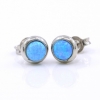 Round Earrings with Azure Opal, 925 rhodium plated silver, 7mm