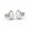 Drop Earrings with White Opal, 925 rhodium plated silver, 10mm