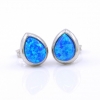 Drop Earrings with Blue Opal, 925 rhodium plated silver, 10mm