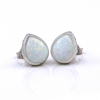 Drop Earrings with White Opal, 925 rhodium plated silver, 12mm