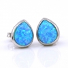 Drop Earrings with Azure Opal, 925 Rhodium Plated Silver, 12mm