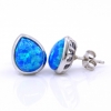 Drop Earrings with Blue Opal, 925 Rhodium Plated Silver, 12mm