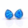 Drop Earrings with Blue Opal, 925 Rhodium Plated Silver, 12mm