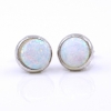 Round Earrings with White Opal, 925 Rhodium Plated Silver, 10mm