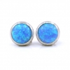 Round Earrings with Azure Opal, 925 Rhodium Plated Silver, 10mm