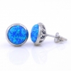 Round Earrings with Blue Opal, 925 Rhodium Plated Silver, 10mm