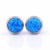 Round Earrings with Blue Opal, 925 Rhodium Plated Silver, 10mm