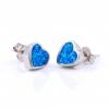 Heart Earrings with Blue Opal in 925 Rhodium Plated Silver, 9mm