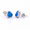 Heart Earrings with Blue Opal in 925 Rhodium Plated Silver, 9mm