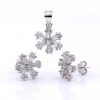 Snowflake set, pendant and earrings with crystals in 925 rhodium-plated silver