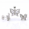 Butterfly set, pendant and earrings with crystals in 925 rhodium-plated silver