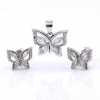 Butterfly set, pendant and earrings with crystals in 925 rhodium-plated silver