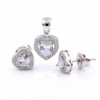 Heart set, pendant and earrings with crystals in 925 rhodium-plated silver