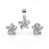 Flower set, pendant and earrings with crystals in 925 rhodium-plated silver