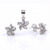 Flower set, pendant and earrings with crystals in 925 rhodium-plated silver