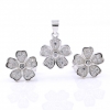 Daisies set, pendant and earrings with crystals in 925 rhodium-plated silver