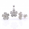 Daisies set, pendant and earrings with crystals in 925 rhodium-plated silver