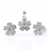 Daisies set, pendant and earrings with crystals in 925 rhodium-plated silver