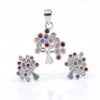 Tree of life set, pendant and earrings with crystals in 925 rhodium-plated silver