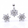 Ice flower set, pendant and earrings with crystals in 925 silver rhodium-plated