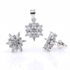 Ice flower set, pendant and earrings with crystals in 925 silver rhodium-plated